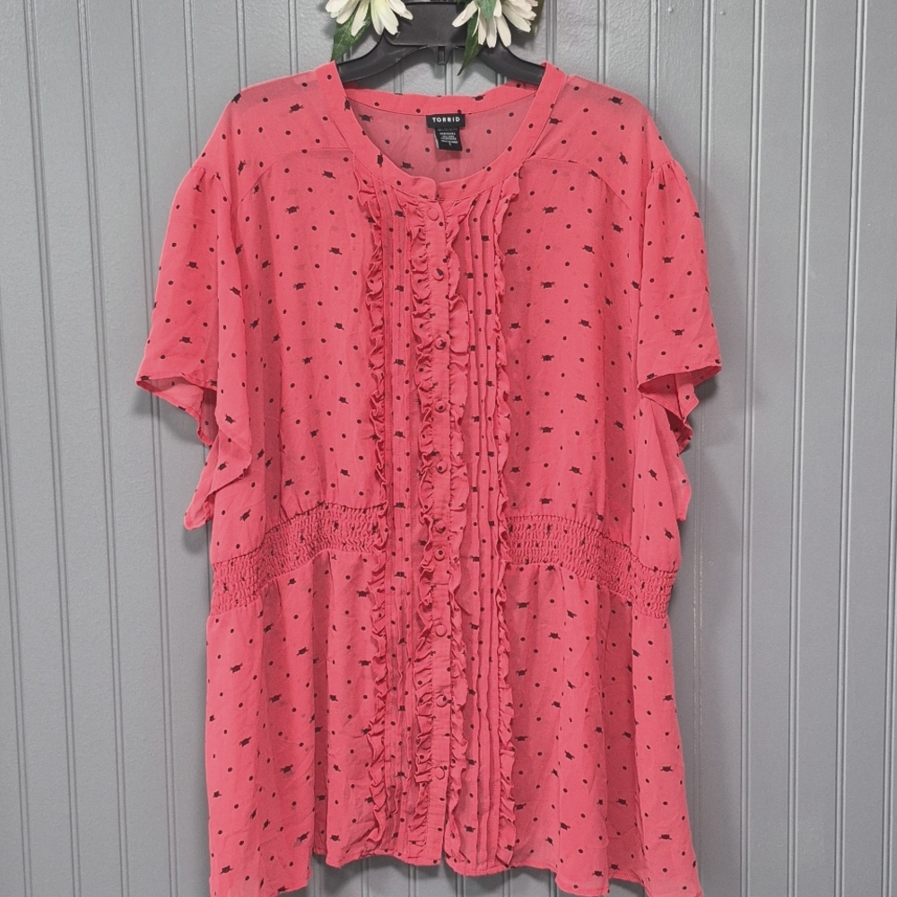 Torrid Coral Blouse with Black Dots And Black Cats